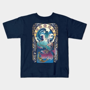 Blue Mermaid art nouveau Kids T-Shirt